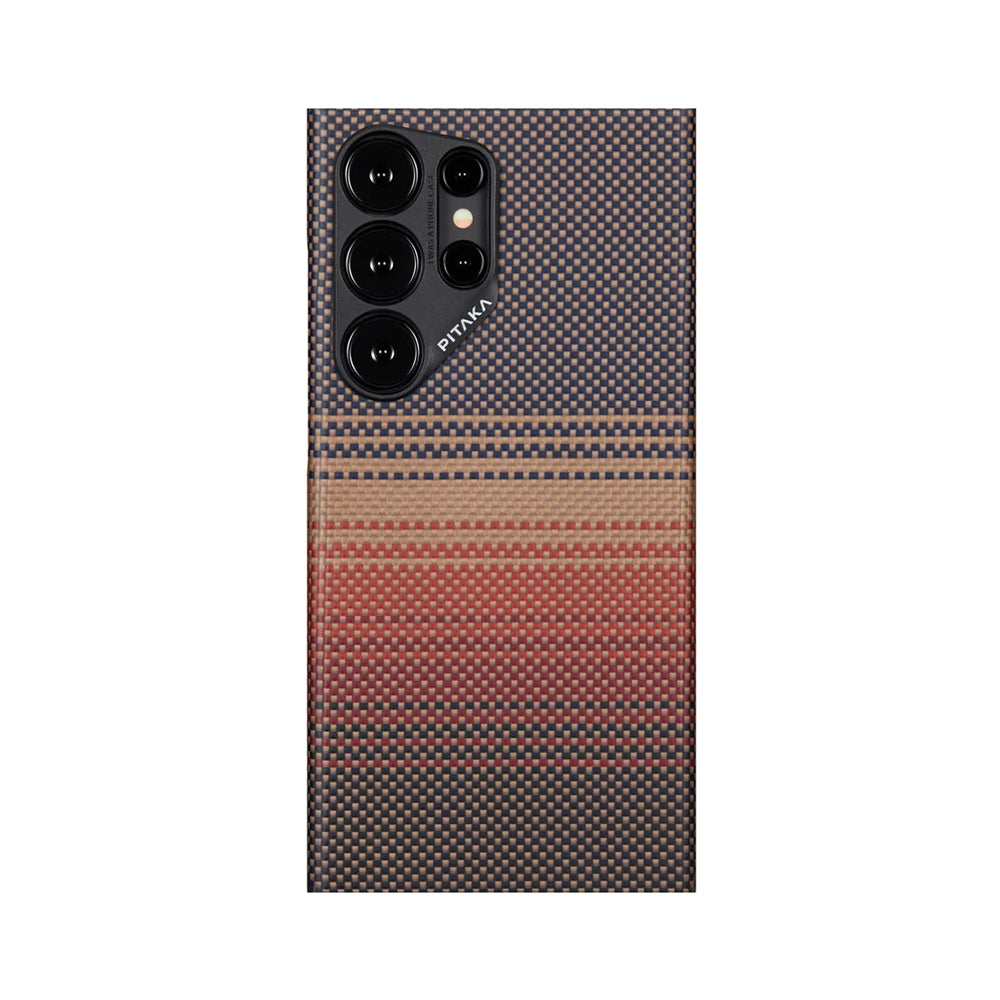Galaxy S24 Ultra Kılıf M-safe Şarj Özellikli Aramid Karbon Fiber Pitaka Tactile Woven Sunset-Moonrise Serisi Sunset Kılıf