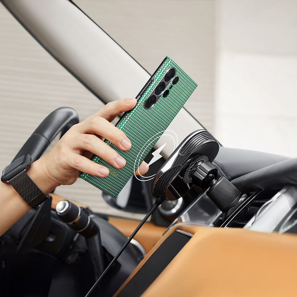Galaxy S24 Ultra Kılıf M-safe Şarj Özellikli 1500D Aramid Karbon Fiber Pitaka Ultra-Slim Classic Serisi Aomori Kılıf