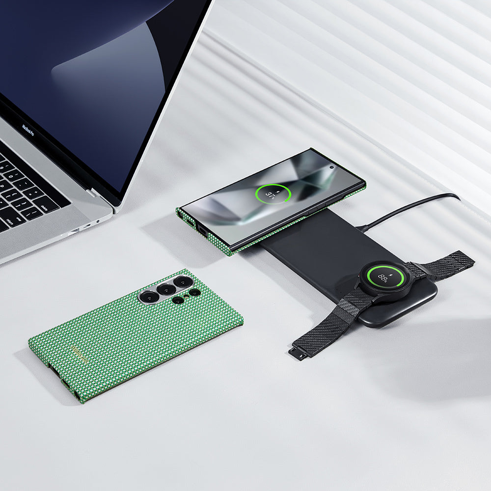 Galaxy S24 Ultra Kılıf M-safe Şarj Özellikli 1500D Aramid Fiber Pitaka Ultra-Slim Classic Serisi Aomori Kılıf