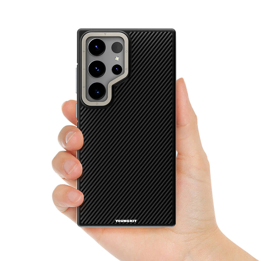 Galaxy S24 Ultra Kılıf M-safe Şarj Özellikli Aramid Fiber Tasarımlı Youngkit 600D Kevlar Serisi Kılıf