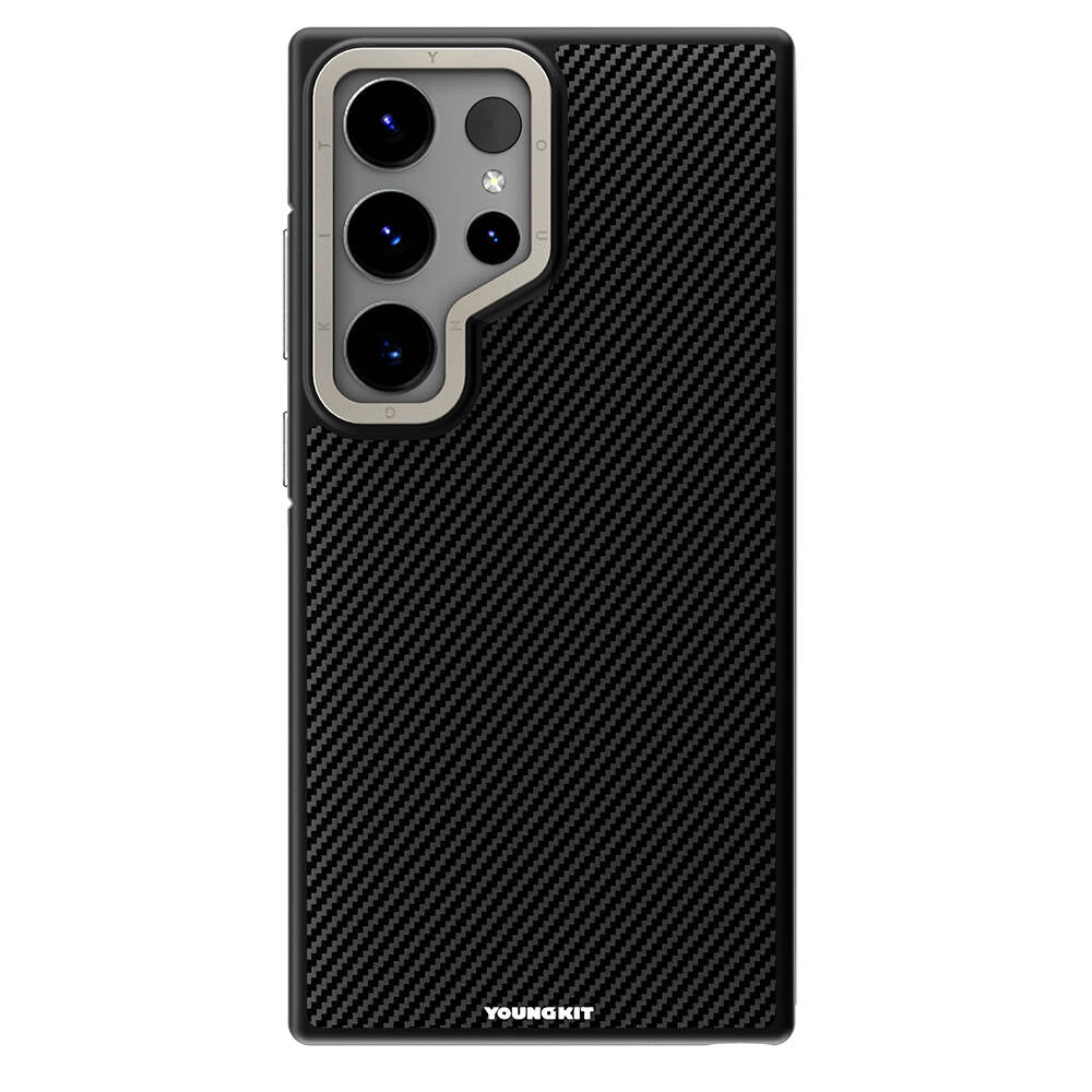 Galaxy S24 Ultra Kılıf M-safe Şarj Özellikli Aramid Fiber Tasarımlı Youngkit 600D Kevlar Serisi Kılıf