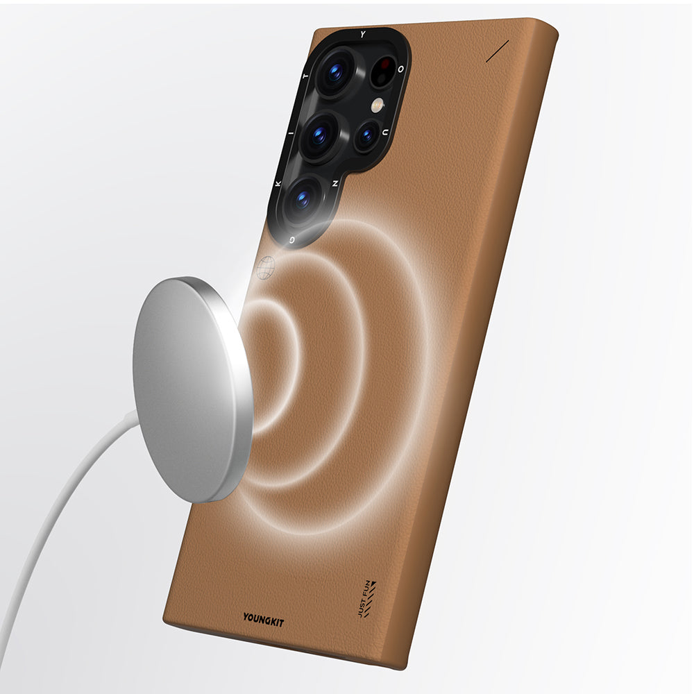 Galaxy S24 Ultra Kılıf M-safe Şarj Özellikli Basit Mat Deri Desenli Youngkit Tech Fashion Serisi Kılıf