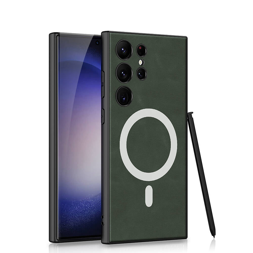 Galaxy S24 Ultra Kılıf M-safe Şarj Özellikli Deri Tasarımlı Zore Kıpta Nubuk Kılıf