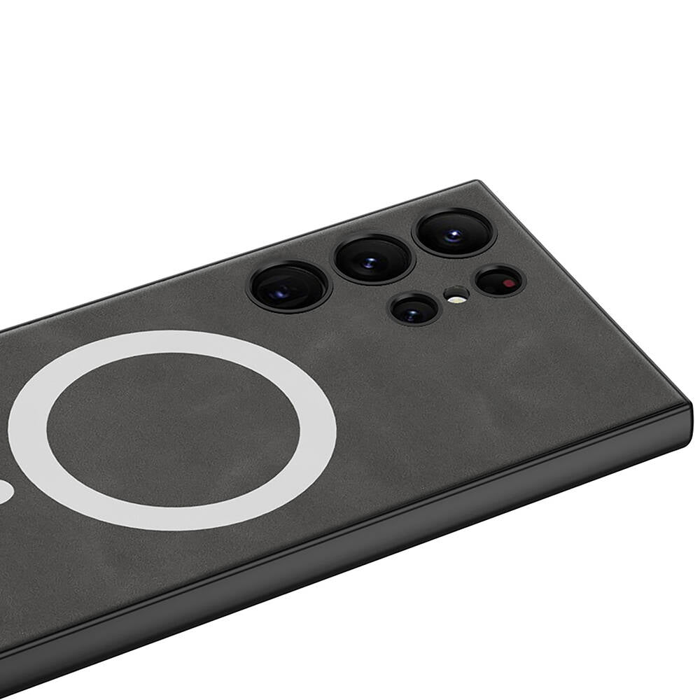 Galaxy S24 Ultra Kılıf M-safe Şarj Özellikli Deri Tasarımlı Zore Kıpta Nubuk Kılıf