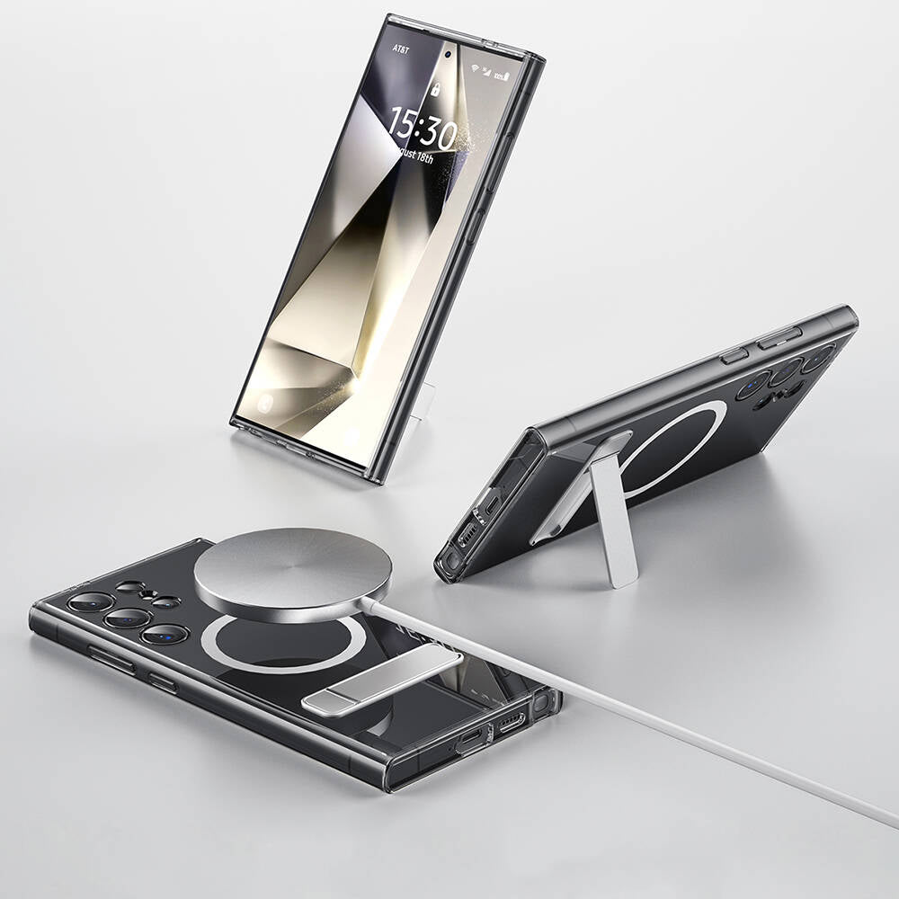 Galaxy S24 Ultra Kılıf M-safe Şarj Özellikli Kamera Korumalı Standlı Wiwu KCC-025 Aurora Serisi Kılıf