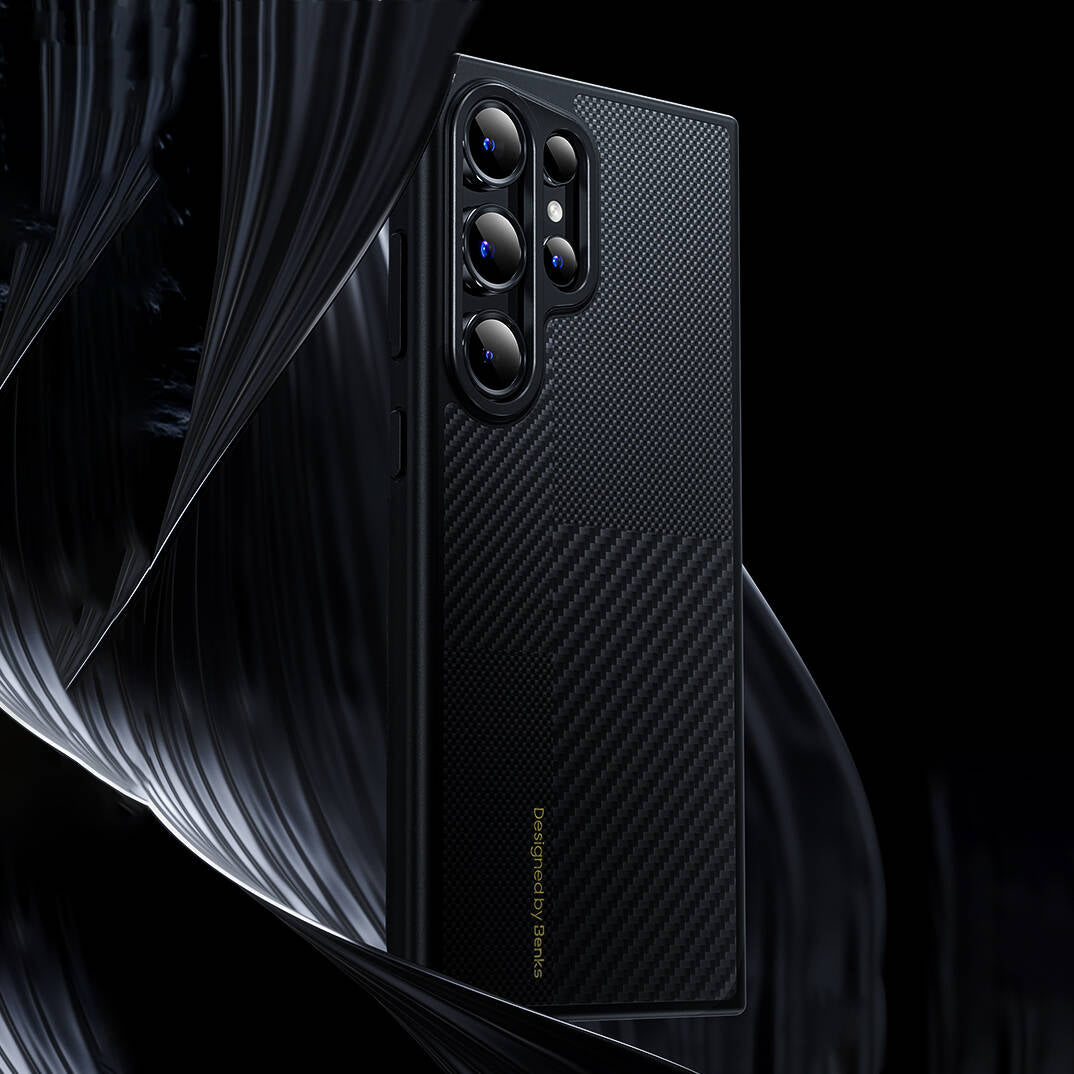 Galaxy S24 Ultra Kılıf M-safe Şarj Özellikli Karbon Fiber Benks Montage Hybrid ArmorPro Kevlar Kılıf