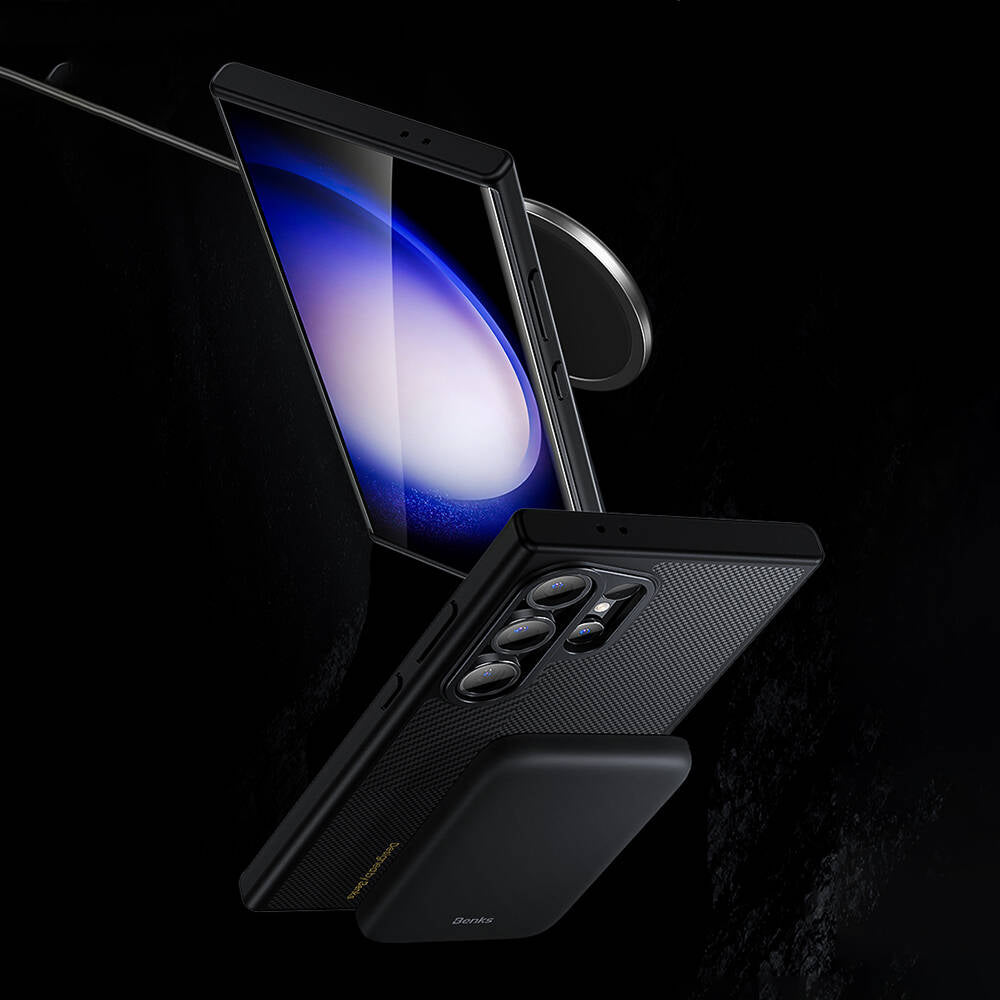 Galaxy S24 Ultra Kılıf M-safe Şarj Özellikli Karbon Fiber Benks Montage Hybrid ArmorPro Kevlar Kılıf