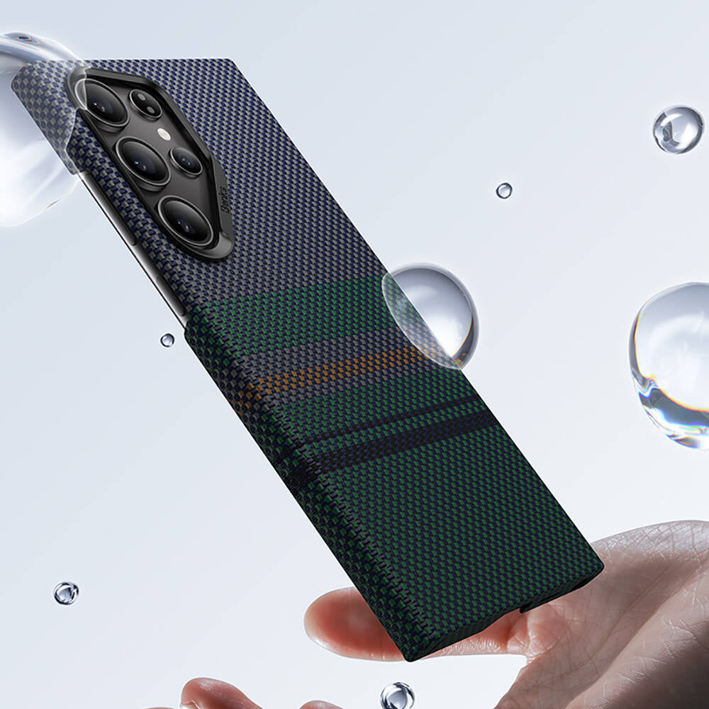 Galaxy S24 Ultra Kılıf M-safe Şarj Özellikli Karbon Fiber Tasarımlı Benks Aurora ArmorAir Kevlar Kılıf