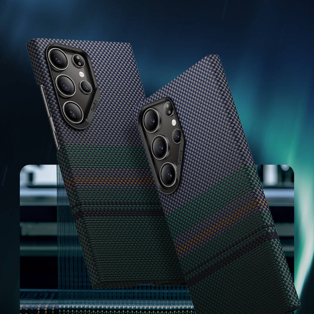 Galaxy S24 Ultra Kılıf M-safe Şarj Özellikli Karbon Fiber Tasarımlı Benks Aurora ArmorAir Kevlar Kılıf