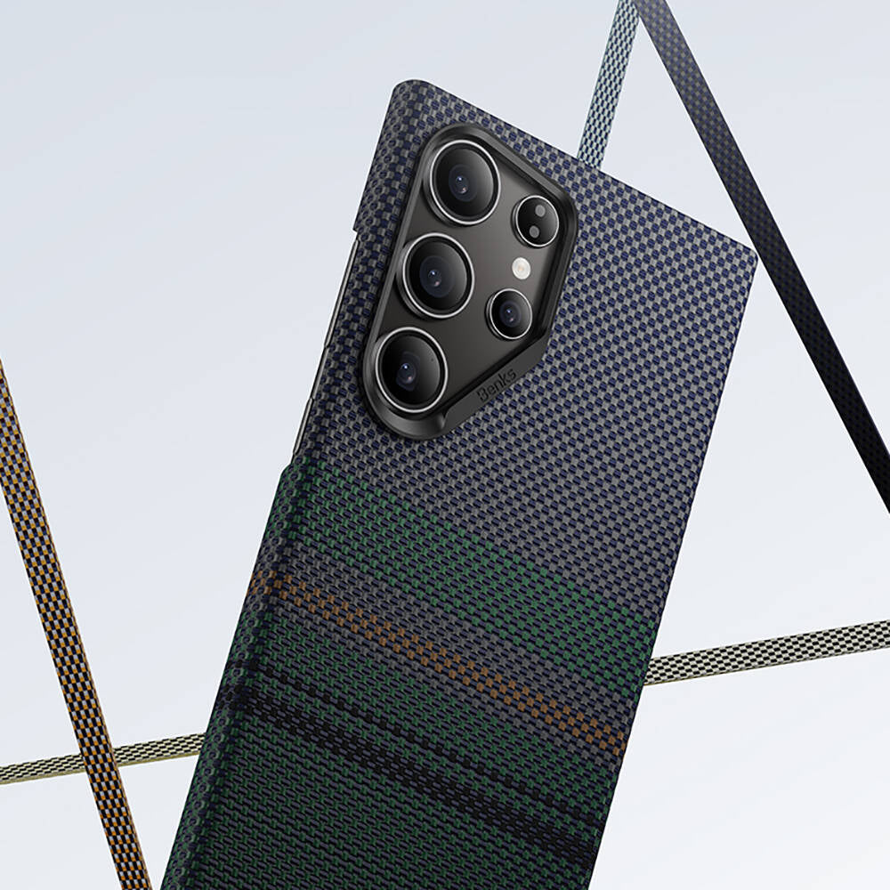 Galaxy S24 Ultra Kılıf M-safe Şarj Özellikli Karbon Fiber Tasarımlı Benks Aurora ArmorAir Kevlar Kılıf