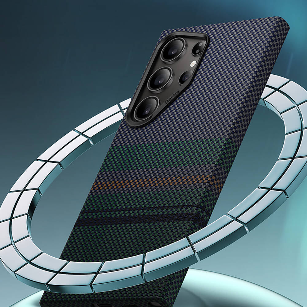 Galaxy S24 Ultra Kılıf M-safe Şarj Özellikli Karbon Fiber Tasarımlı Benks Aurora ArmorAir Kevlar Kılıf