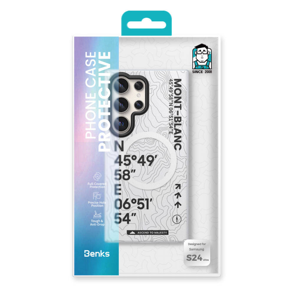 Galaxy S24 Ultra Kılıf M-safe Şarj Özellikli Koordinat Yazı Desenli Benks Summit Serisi Kılıf