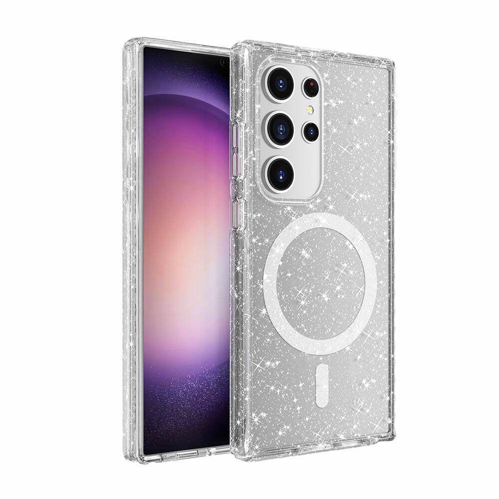 Galaxy S24 Ultra Kılıf M-safe Şarj Özellikli Parlayan Simli Saydam Renkli Zore Allstar Kılıf