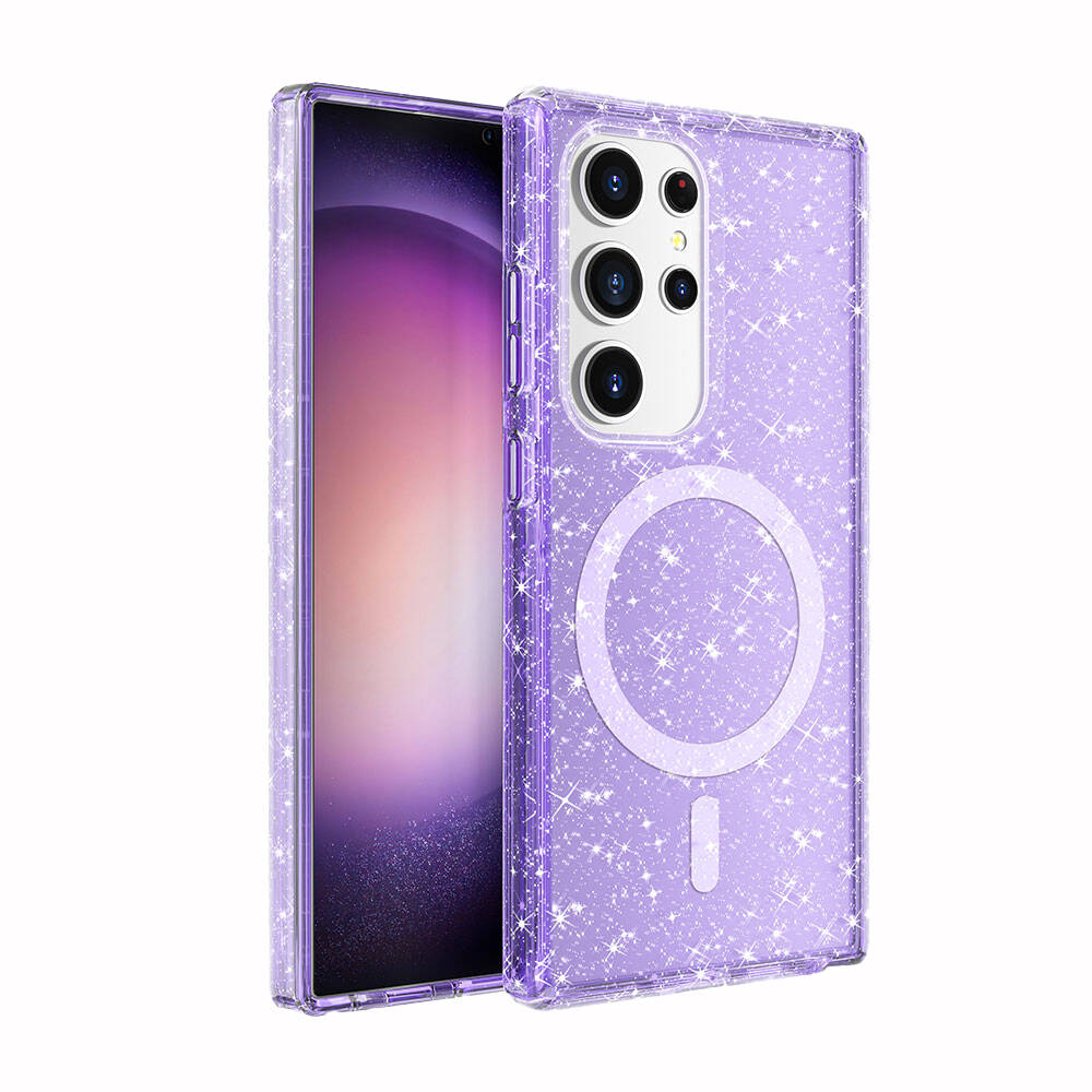 Galaxy S24 Ultra Kılıf M-safe Şarj Özellikli Parlayan Simli Saydam Renkli Zore Allstar Kılıf