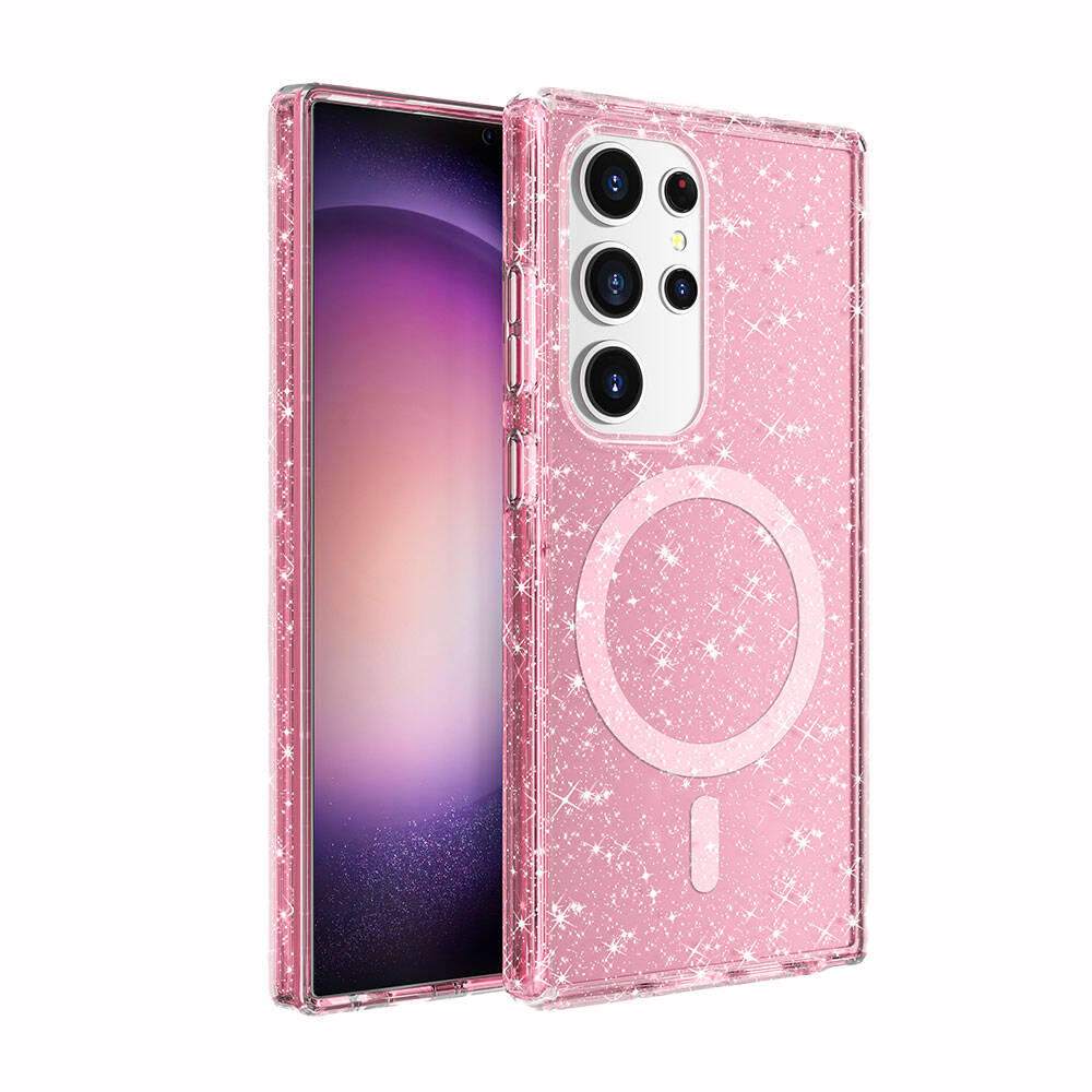 Galaxy S24 Ultra Kılıf M-safe Şarj Özellikli Parlayan Simli Saydam Renkli Zore Allstar Kılıf