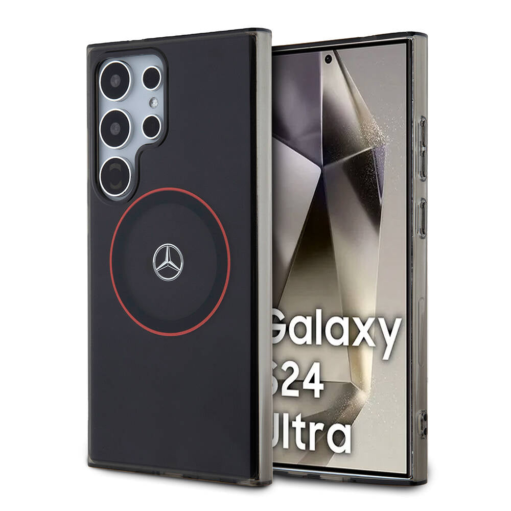 Galaxy S24 Ultra Kılıf Mercedes Benz Orijinal Lisanslı M-safe Şarj Özellikli IML Yıldız Logolu Red Ring Kılıf