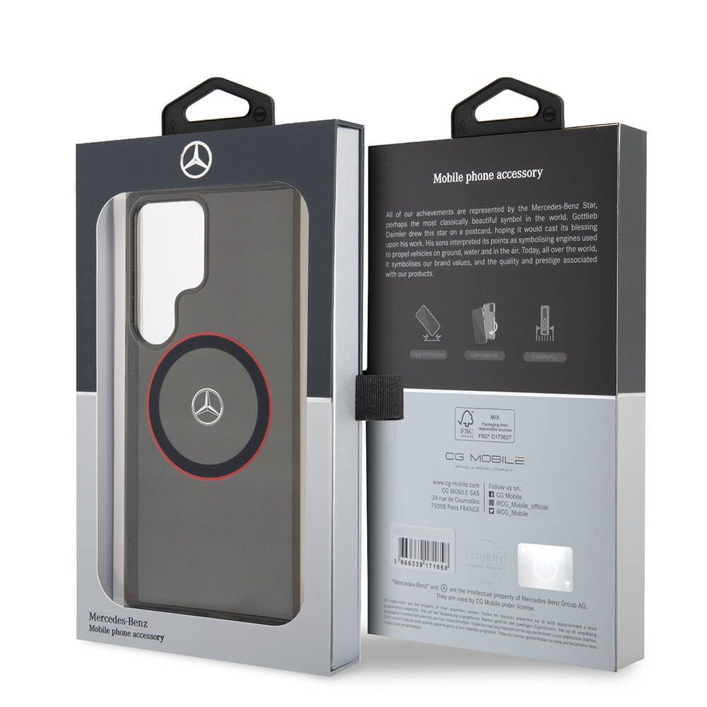 Galaxy S24 Ultra Kılıf Mercedes Benz Orijinal Lisanslı M-safe Şarj Özellikli IML Yıldız Logolu Red Ring Kılıf