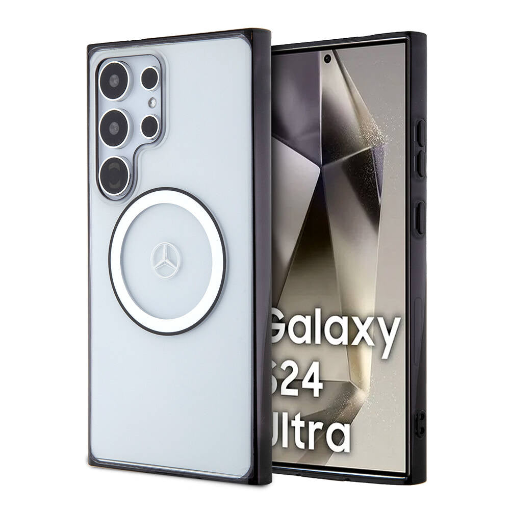 Galaxy S24 Ultra Kılıf Mercedes Benz Orijinal Lisanslı M-safe Şarj Özellikli PC TPU Transparan Black Ring Kılıf