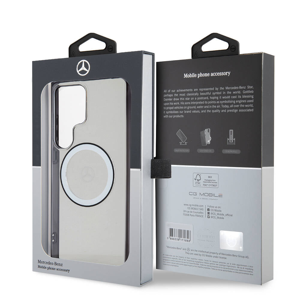 Galaxy S24 Ultra Kılıf Mercedes Benz Orijinal Lisanslı M-safe Şarj Özellikli PC TPU Transparan Black Ring Kılıf