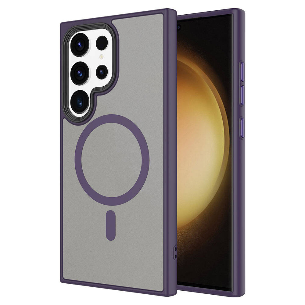 Galaxy S24 Ultra Kılıf Sert PC Arka Yüzey Wireless Şarj Özellikli Zore Flet M-safe Kılıf