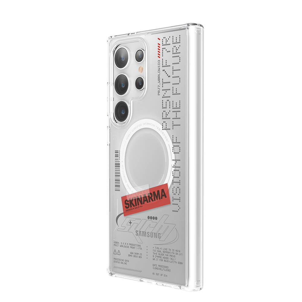 Galaxy S24 Ultra Kılıf SkinArma M-safe Şarj Özellikli Yazı Desenli Airbag Tasarımlı Orion Kılıf