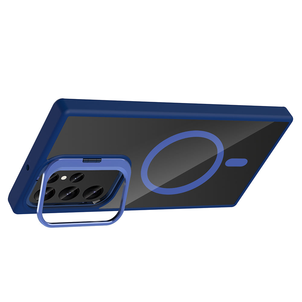 Galaxy S24 Ultra Kılıf Standlı ve Kamera Lens Hediyeli M-Safe Şarj Özellikli Zore Etro Kılıf