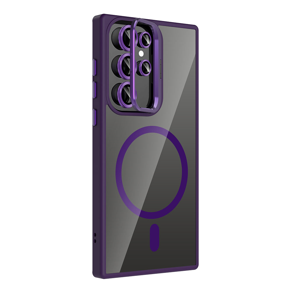 Galaxy S24 Ultra Kılıf Standlı ve Kamera Lens Hediyeli M-Safe Şarj Özellikli Zore Etro Kılıf