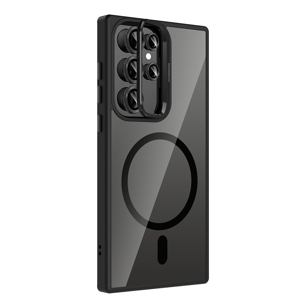 Galaxy S24 Ultra Kılıf Standlı ve Kamera Lens Hediyeli M-Safe Şarj Özellikli Zore Etro Kılıf