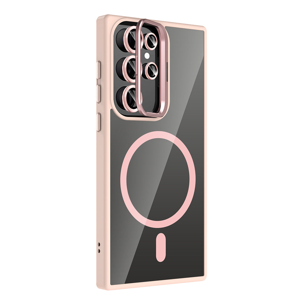 Galaxy S24 Ultra Kılıf Standlı ve Kamera Lens Hediyeli M-Safe Şarj Özellikli Zore Etro Kılıf