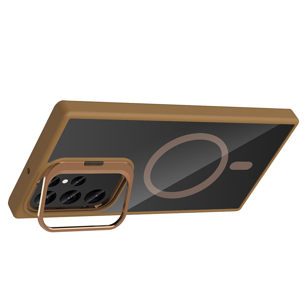 Galaxy S24 Ultra Kılıf Standlı ve Kamera Lens Hediyeli M-Safe Şarj Özellikli Zore Etro Kılıf