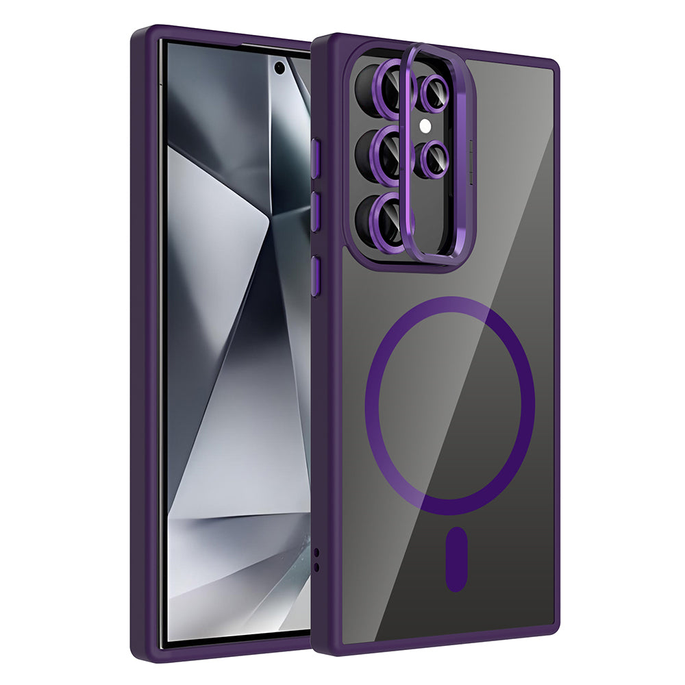 Galaxy S24 Ultra Kılıf Standlı ve Kamera Lens Hediyeli M-Safe Şarj Özellikli Zore Etro Kılıf