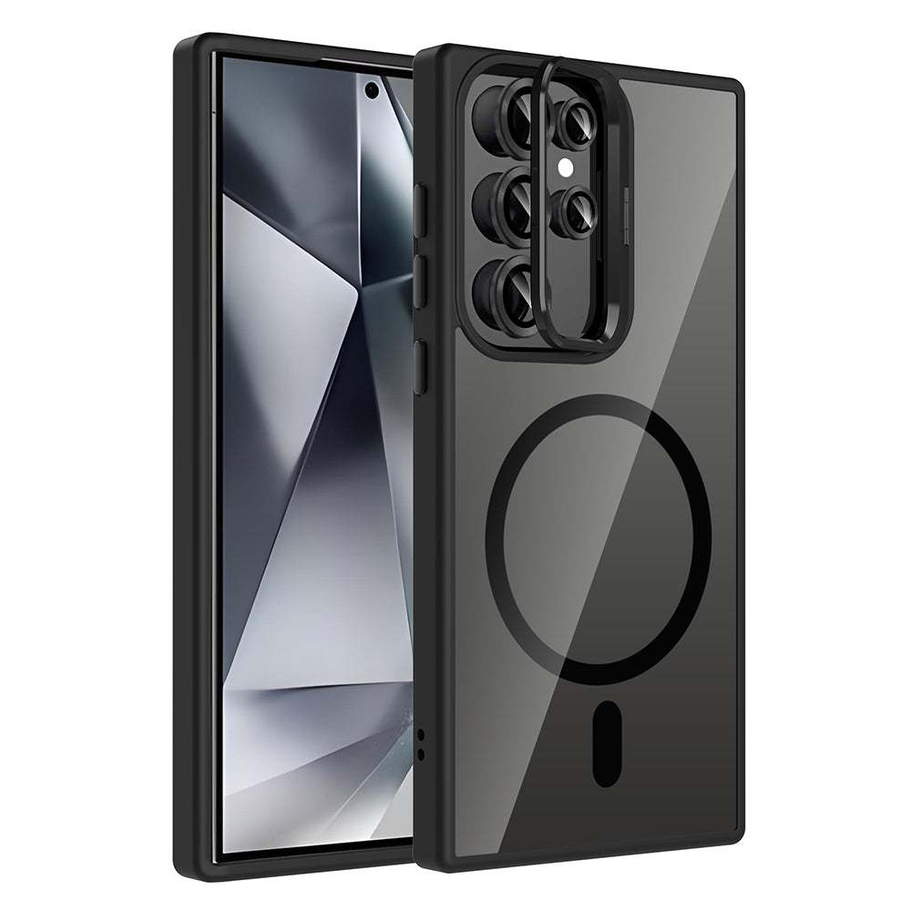 Galaxy S24 Ultra Kılıf Standlı ve Kamera Lens Hediyeli M-Safe Şarj Özellikli Zore Etro Kılıf