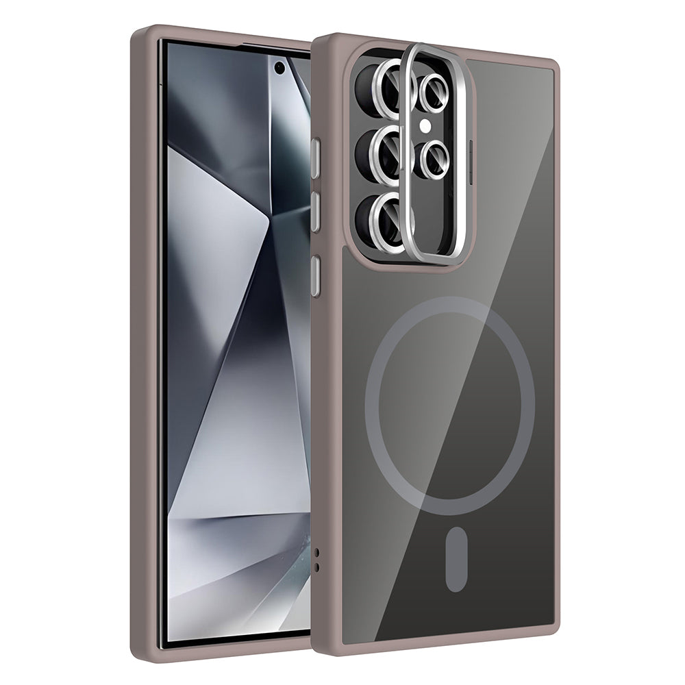 Galaxy S24 Ultra Kılıf Standlı ve Kamera Lens Hediyeli M-Safe Şarj Özellikli Zore Etro Kılıf