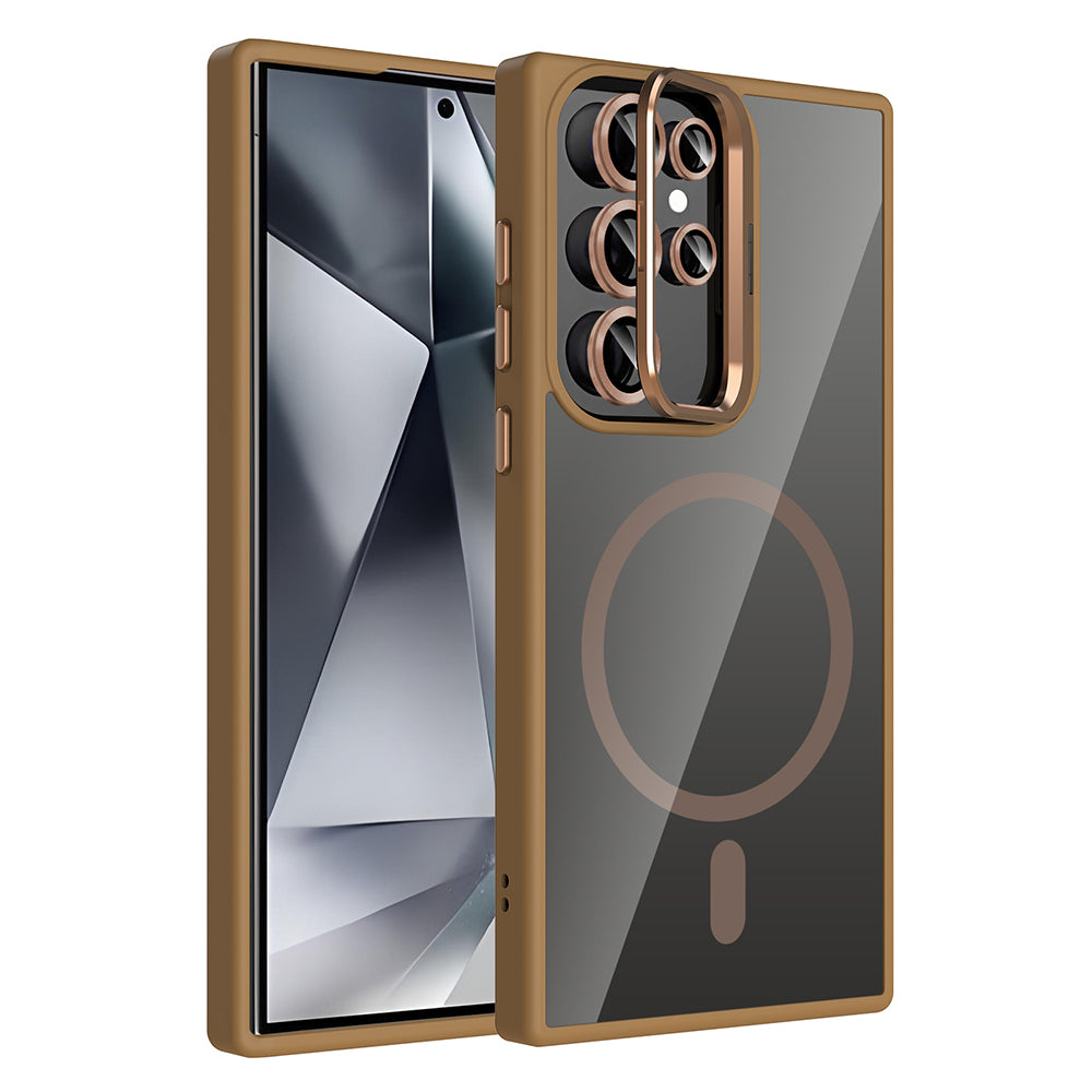 Galaxy S24 Ultra Kılıf Standlı ve Kamera Lens Hediyeli M-Safe Şarj Özellikli Zore Etro Kılıf