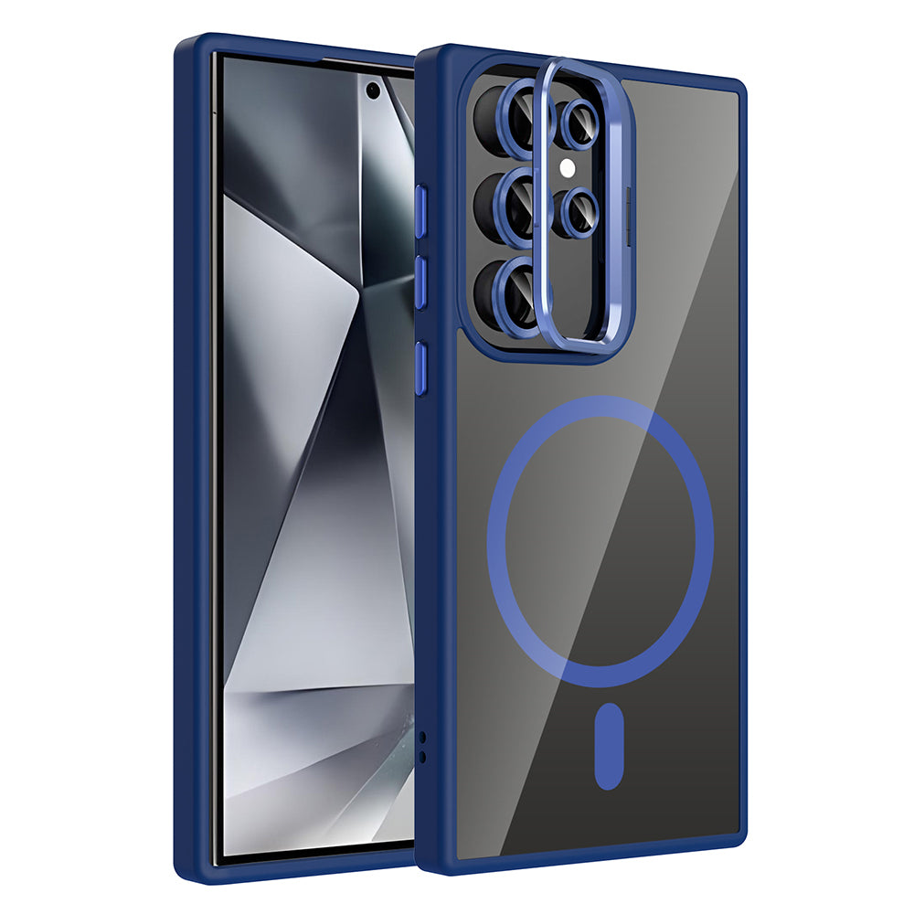 Galaxy S24 Ultra Kılıf Standlı ve Kamera Lens Hediyeli M-Safe Şarj Özellikli Zore Etro Kılıf