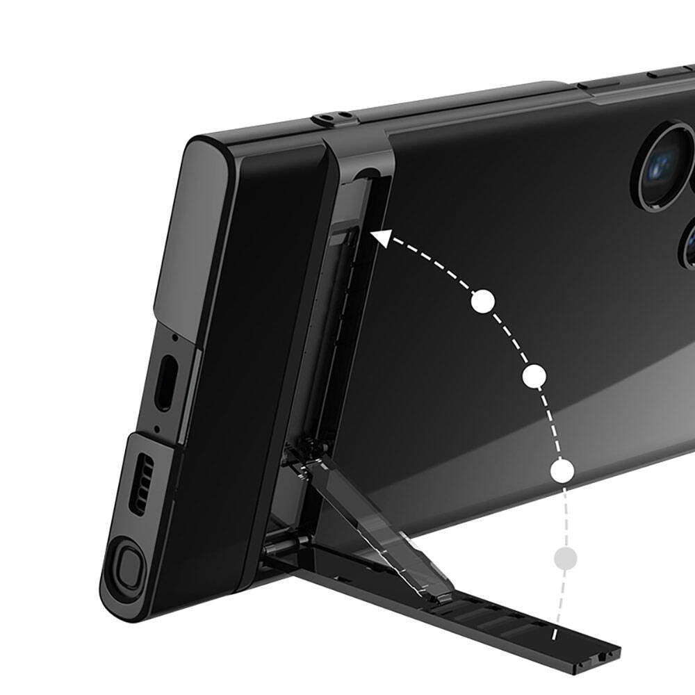 Galaxy S24 Ultra Kılıf Zore Kamera Korumalı Şeffaf Dikey Standlı Ays Kılıf