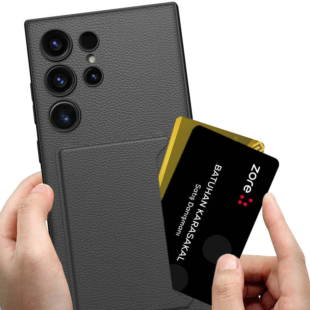 Galaxy S24 Ultra Suni Deri Arka Yüzey Zore Kartlıklı Kıpta Silikon Kılıf