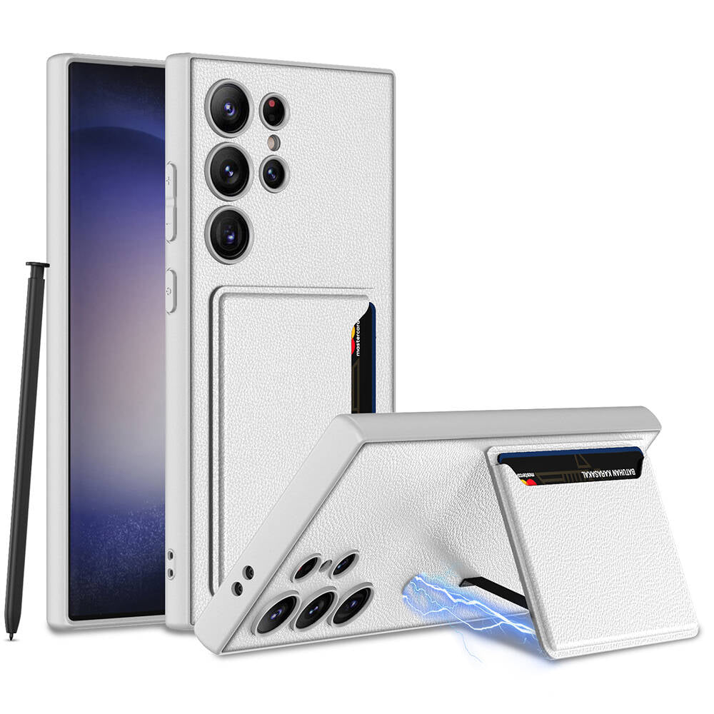 Galaxy S24 Ultra Suni Deri Arka Yüzey Zore Kartlıklı Kıpta Silikon Kılıf