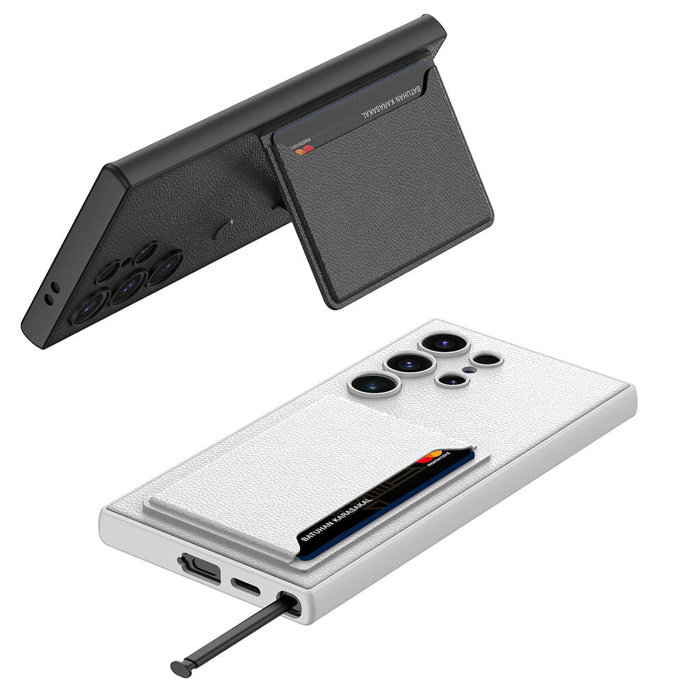 Galaxy S24 Ultra Suni Deri Arka Yüzey Zore Kartlıklı Kıpta Silikon Kılıf