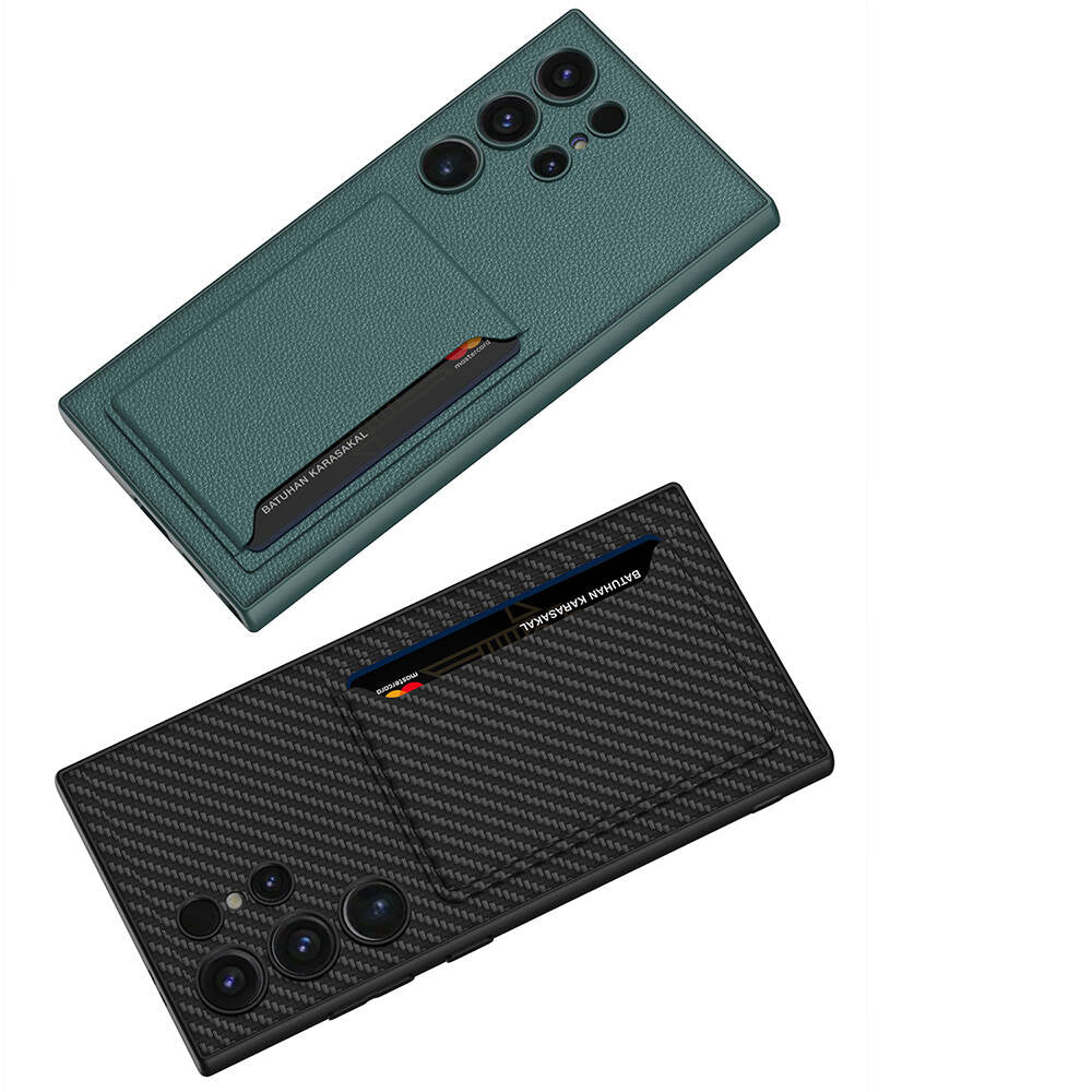 Galaxy S24 Ultra Suni Deri Arka Yüzey Zore Kartlıklı Kıpta Silikon Kılıf