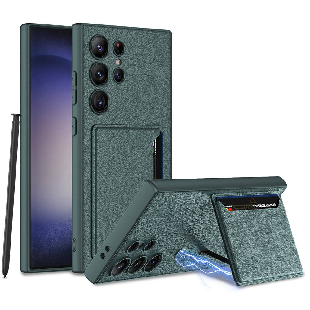 Galaxy S24 Ultra Suni Deri Arka Yüzey Zore Kartlıklı Kıpta Silikon Kılıf