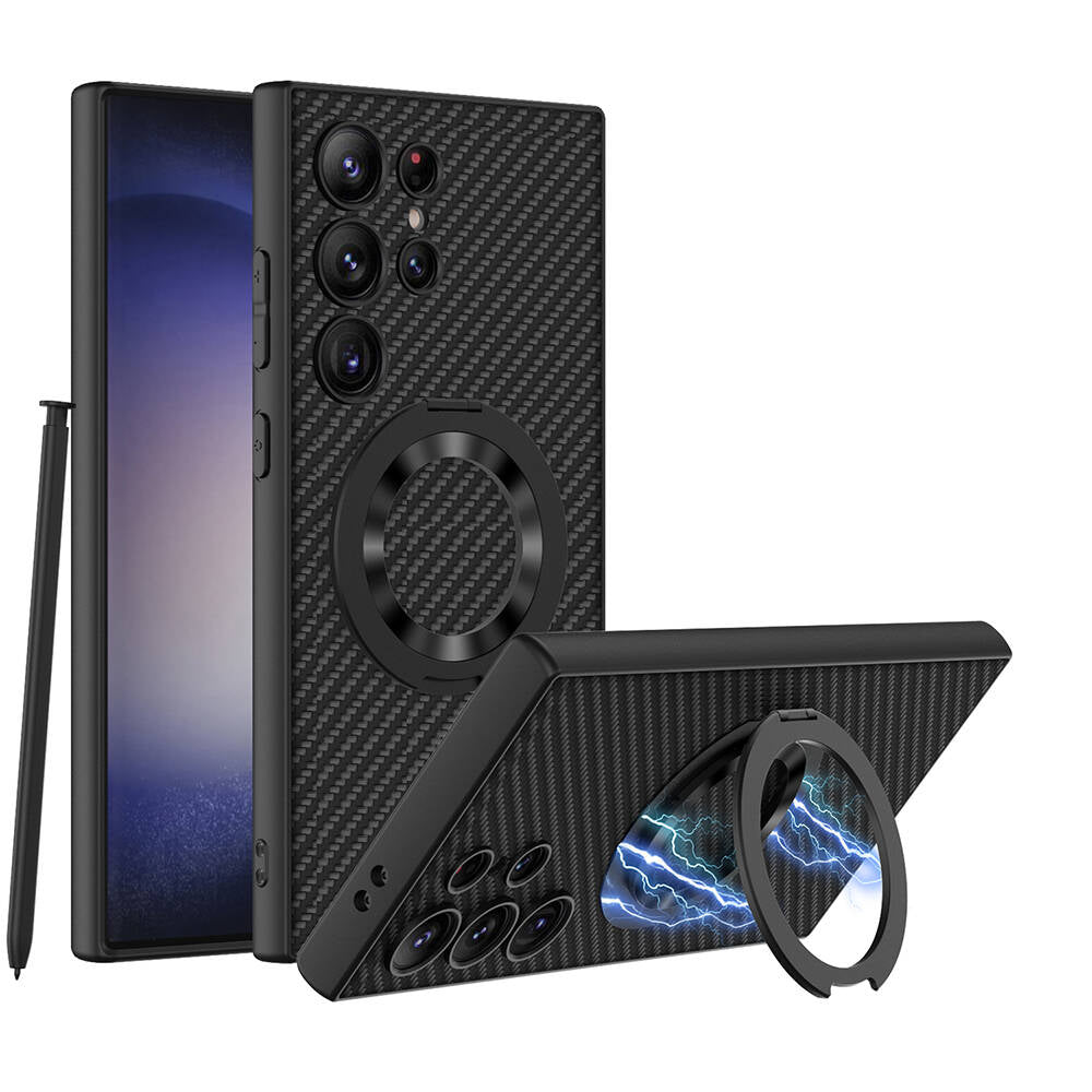 Galaxy S24 Ultra Wireless Şarj Özellikli Zore Kıpta Standlı M-safe Silikon Kılıf