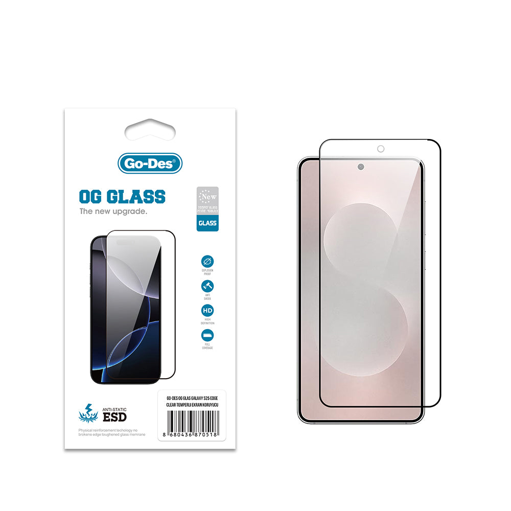 Galaxy S25 Edge Go Des OG Glass Antistatik Temperli Cam Ekran Koruyucu