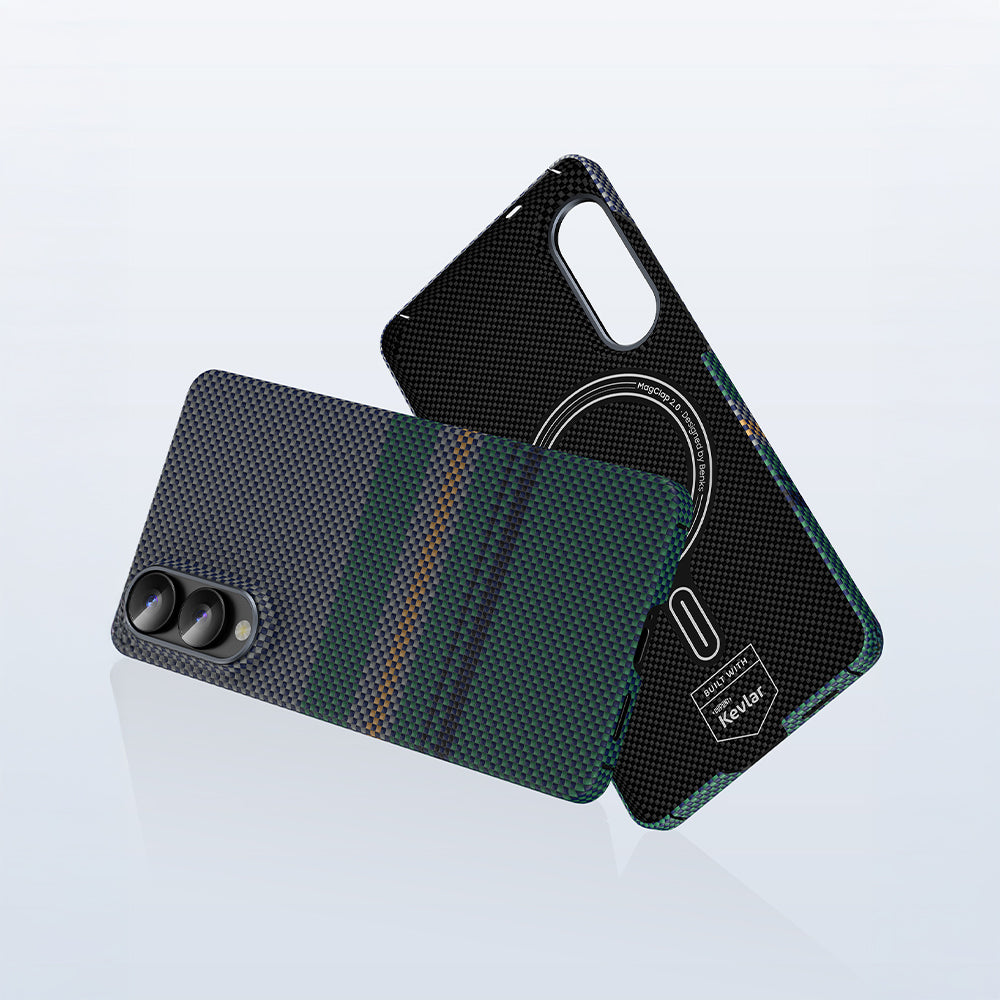 Galaxy S25 Edge Kılıf M-safe Şarj Özellikli Karbon Fiber Tasarımlı Benks Aurora ArmorAir Kevlar Kılıf