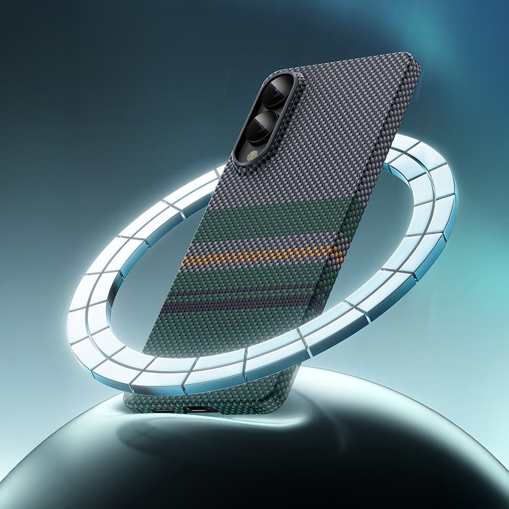 Galaxy S25 Edge Kılıf M-safe Şarj Özellikli Karbon Fiber Tasarımlı Benks Aurora ArmorAir Kevlar Kılıf