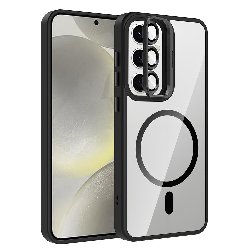 Galaxy S25 FE Kılıf Standlı ve Kamera Lens Hediyeli M-Safe Şarj Özellikli Zore Etro Kılıf