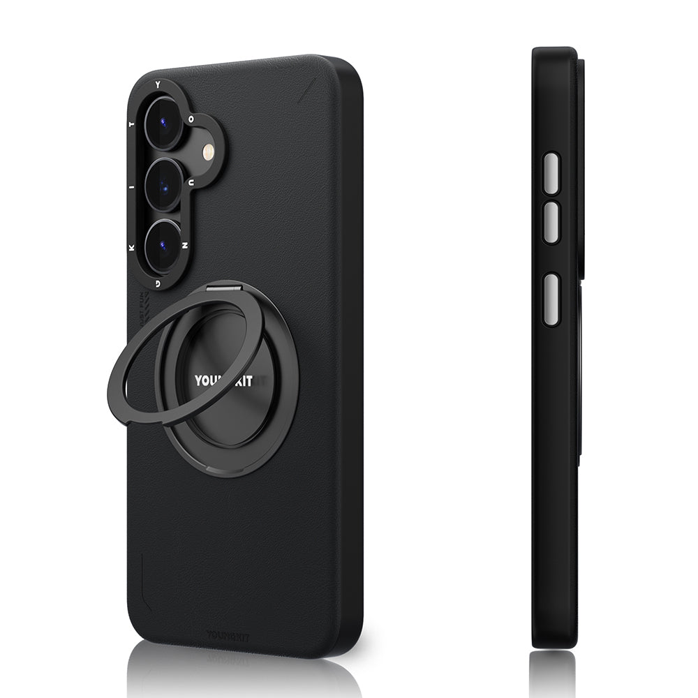 Galaxy S25 Kılıf M-safe Şarj Özellikli 360° Standlı Basit Mat Deri Desenli Youngkit Tech Leather Serisi Kılıf