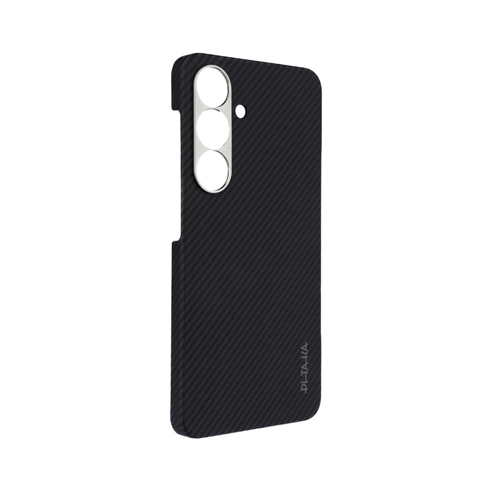 Galaxy S25 Kılıf M-safe Şarj Özellikli 600D Aramid Karbon Fiber Pitaka Ultra-Slim Classic Serisi Black-Grey Twill Kılıf