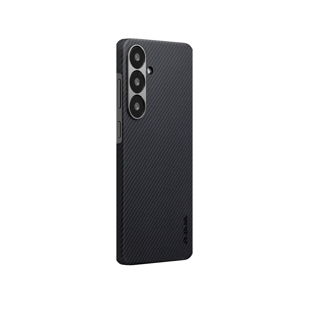 Galaxy S25 Kılıf M-safe Şarj Özellikli 600D Aramid Karbon Fiber Pitaka Ultra-Slim Classic Serisi Black-Grey Twill Kılıf