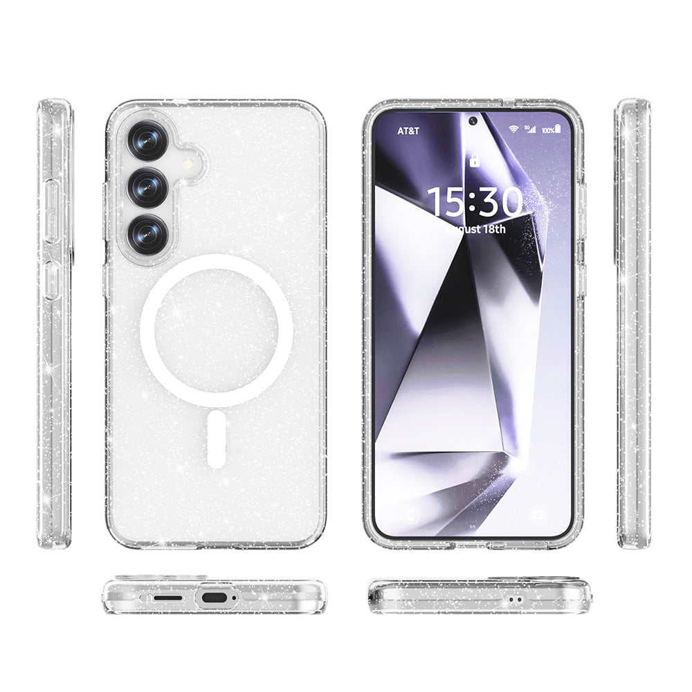 Galaxy S25 Kılıf M-safe Şarj Özellikli Parlayan Simli Saydam Renkli Zore Allstar Kılıf
